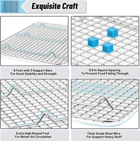 TeamFar Cooling Racks, 2 Pack Stainless Steel Grid Wire Rack, 15.3’’ x 11.2’’, Non-Toxic Oven Rack for Baking, Roasting