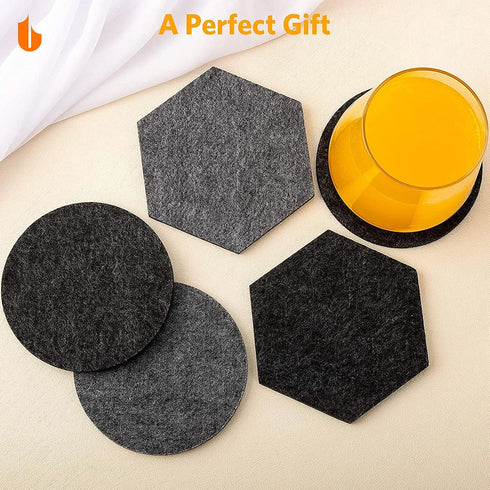 Urbanstrive 6 PCS Absorbent Felt Coasters - 4 Inch Round Coasters for Drinks, Bar Home (Black)