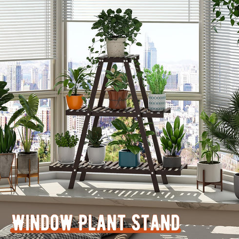 GHWIE 3 Plant Stand Indoor Plant Shelf Outdoor bamboo Plant Rack, Tiers Ladder Plant Holder Flower Stand for Living