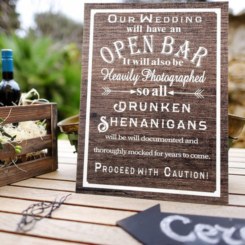 Jetec Open Bar Wedding Sign, Funny Wood Bar Sign for Your Reception Party, Hanging Wooden Rustic Farmhouse Decoration