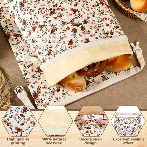 Acellegic (2 13x17in 10in 100% Reusable Beeswax Bread Bags for Homemade Bread Sourdough Pcs Bags + Bowl Cover) Floral