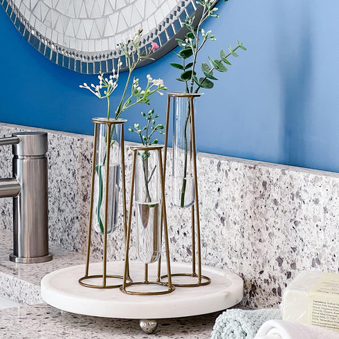 3 Propagation Station Terrariums with Gold Metal Stand - Kate Aspen Glass Test Tube Planters for Indoor Plant, Air