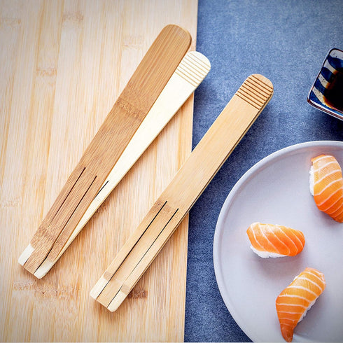 Bamboo Cooking Tongs Set of 2 – 11” Foldable Kitchen Tongs with Non-Scratch Grip for BBQ, Salad, Camping & Serving