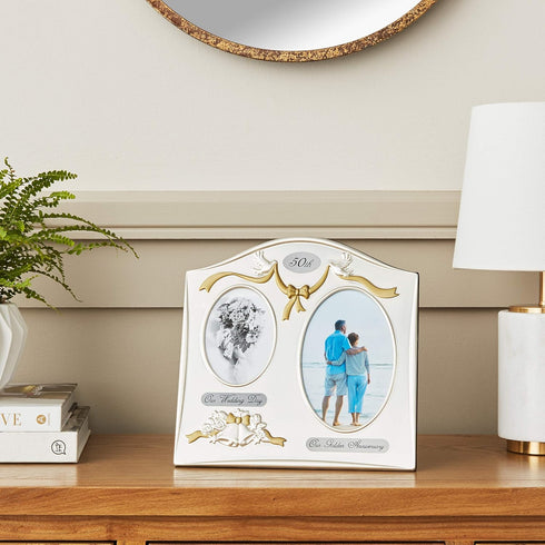 Lawrence 590143 Satin Silver & Brass Plated Picture Frame, 2 Openings