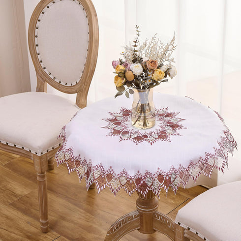 33 inches 33 White Dark Red Linen Lace Doily Round Coffee Table Topper Dresser Scarf Place Mats (Dark Red, Round)