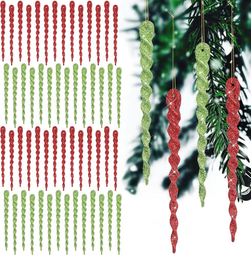 60 Pieces Twisted Icicle Ornament, Christmas Tree Decoration Glitter Spiral Strip Hangings, 5.1 Inch