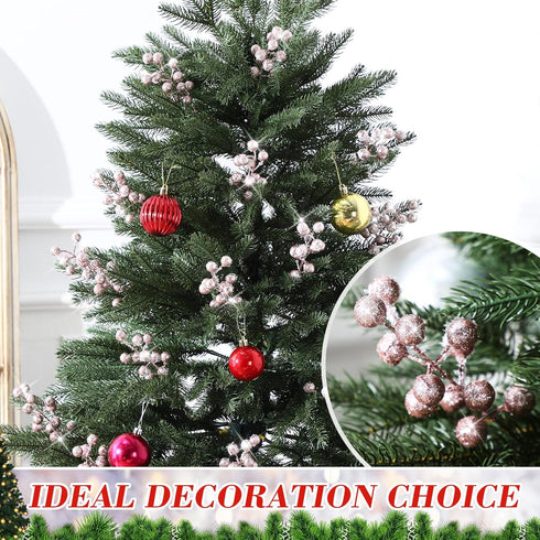 30 Geosar Pieces Artificial Christmas Berry Picks with Snowflake Glitter Artificial Holly Berry Stems for Christmas