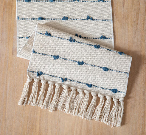 90 Inchs Caflife Boho Table Runner Long for Modern Farmhouse Room Home Decor, Blue and Beige Coffee Table Runner