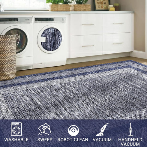 2x6 GarveeHome Modern Bordered Runner Rug Soft Non Slip Runner Washable Non Shedding Floor Carpet, Distressed Geometric