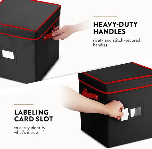 ZOBER Christmas Ornament Storage Box - Stores 64 Ornaments, Non-Woven Tear-Proof Containers, Black