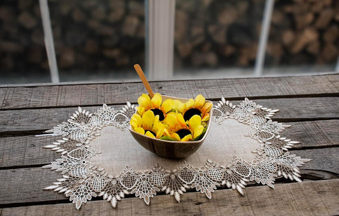 Set 2 (13Wx20L) LINENS ART AND THINGS Lace Placemats Neutral Earth Tones Dresser Scarf Coffee Table Runner End Table