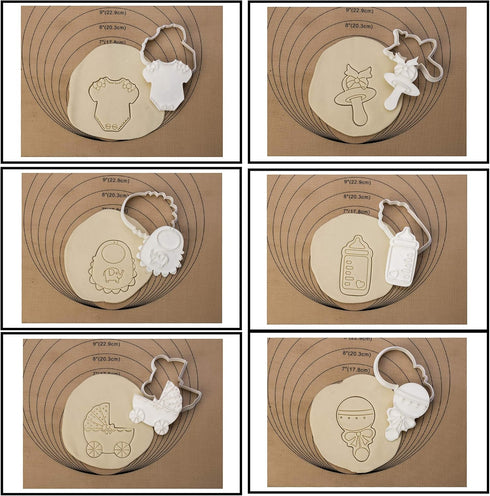 Set 6 3D Baby Shower Cookie Cutter Piece Stampers Molds DIY Fondant Decorating for Kids' Birthday Party Kitchen Tools