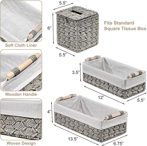 Set Set Sorbus Paper Rope Bathroom Baskets & Tissue Holder - Decorative Wicker Baskets for Bathroom Shelves - Lined