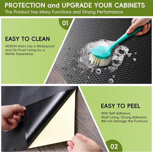 Self Adhesive Shelf Liners for Kitchen Cabinets, 15.7 X 157 Inch Waterproof Peel and Stick Drawer Liner, Black