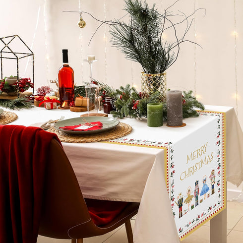 Christmas Table Runner Decoration, Buffalo Plaid Merry Christmas Nutcracker Table Runners for Dinning Table, Holiday