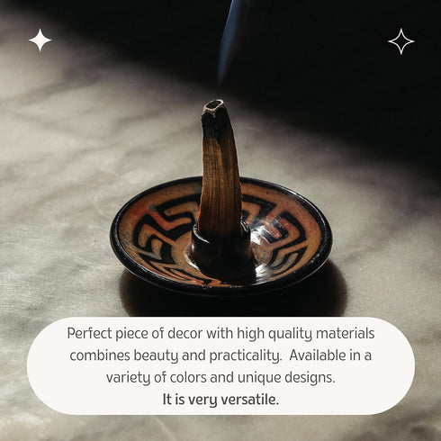 Luna Sundara Authentic Peru Pottery Palo Santo Stick Holder and Incense Holder with 5 Palo Santo Sticks (Peach)