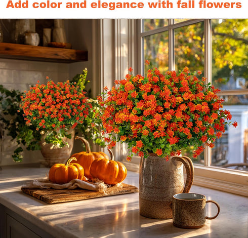 Artificial Fall Flowers Outdoor Fake Mums - 12 Bundles UV Resistant No Fade Faux Plastic Greenery for Garden Porch