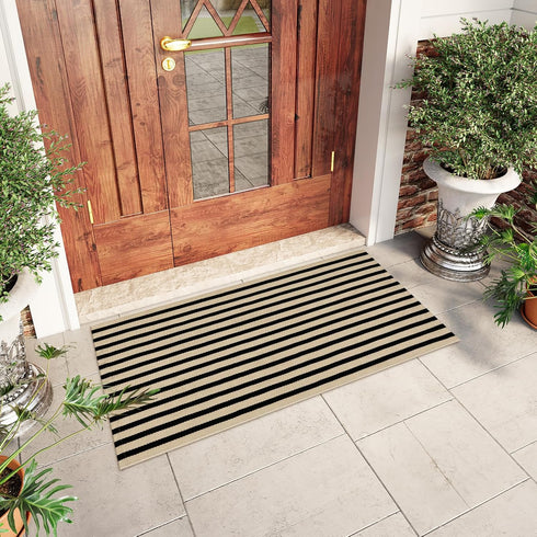 Front Door Mat Outside Entrance, 2'x4.3' Cotton Machine Washable Outdoor Doormat, Reversible Layered Mats