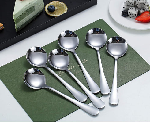 Kyraton 6-Piece Stainless Steel Round Soup Spoons, Dinner & Table Spoons, Dishwasher Safe Silverware Set