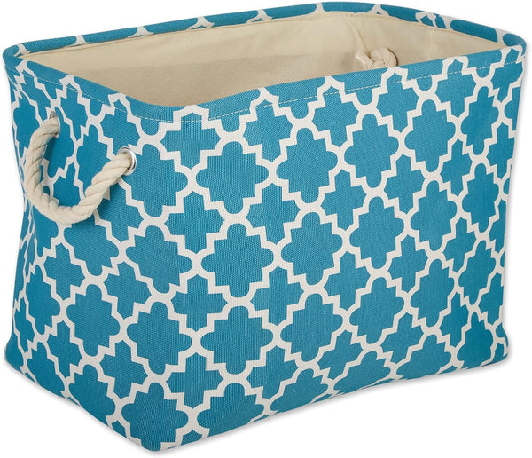 DII Small Polyester Container with Handles, Lattice Storage Bin, Storm Blue
