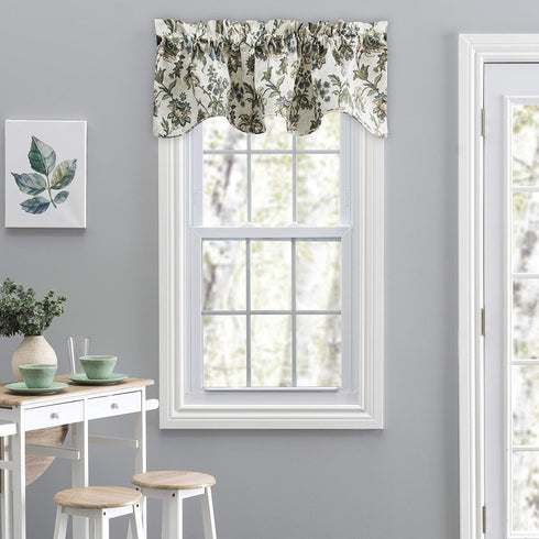 Ellis Curtain Madison Floral Lined Scallop Valance, 58" x 15", Blue