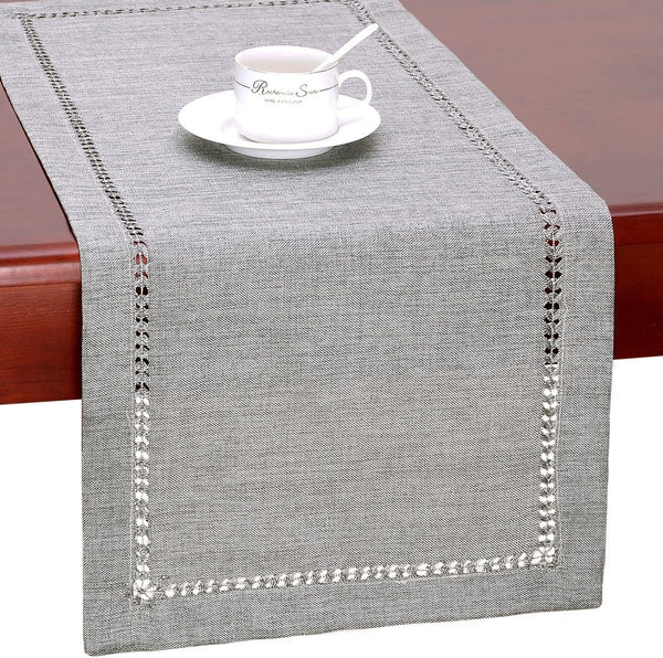 Grelucgo Handmade Hemstitch Gray Dining Table Runner - Rectangular 14 by 48 Inch or Dresser Scarf