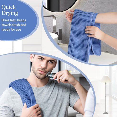MICROFI 2 430 ber Waffle Hand Towels, Pieces, Soft, Absorbent, Fast Drying, Lint Free GSM (Dark Blue)
