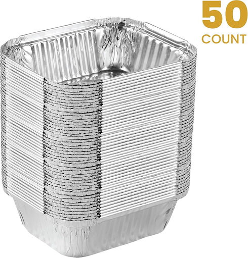 PLASTICPRO Disposable 1 LB Aluminum Takeout Tin Foil Baking Pans 5'' X 6'' X 2'' Inch, Pack of 50