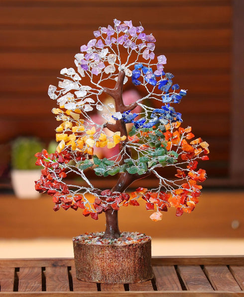 Crocon Seven Chakra Gemstone Tree, Feng Shui Figurine, Money Bonsai, Good Luck Reiki Healing Crystals, Size 10-12"