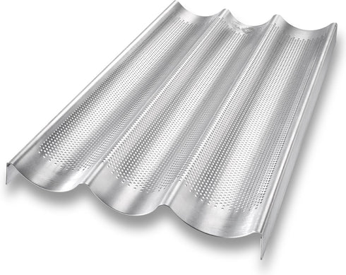 USA Pan Bakeware Aluminum Perforated Nonstick French Baguette Bread Pan, 3-Loaf