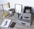 Bigso Silvia Organizational Storage Box with Leather Handle, Durable Decorative Storage Boxes with Lids, Gray