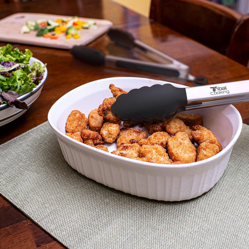 Tribal Cooking Kitchen Tongs with Silicone Tips - 9" and 12" Stainless Steel Tongs with Rubber Grips