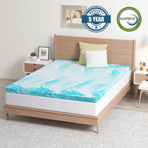 EGO Topper 2 Inch Twin Memory Foam Mattress Topper - Cooling Gel Foam for Pressure Relief, Ventilated Design Bed Topper