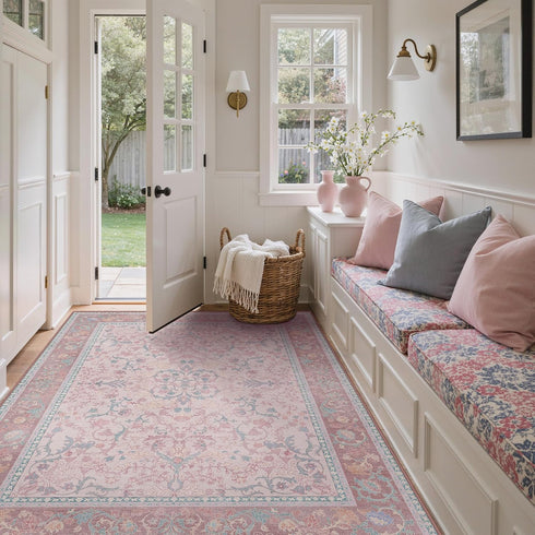 5x7 Pink Area Rug Washable Rugs Floral Vintage Tumble Carpet for Living Room Bedroom Nursery Room Playroom Dining Room