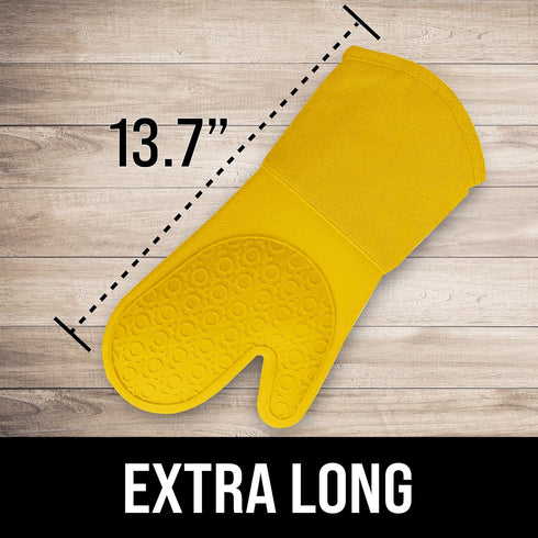 BPA-Free Soft Silicone Oven Mitts, Ultra Heat Resistant with Thick Cotton Liner, Long Slip Resistant Pot Holders