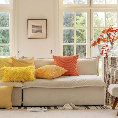 Home Brilliant Yellow Throw Pillow Covers Set of 2, 18x18 Super Soft Decorative Striped Corduroy Mustard Pillows