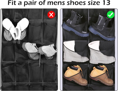 Closet 12 16, KIMBORA Boots Hanging Shoe Organizer for Extra Large Mesh Pockets Over The Door Shoe Rack for Men Shoes