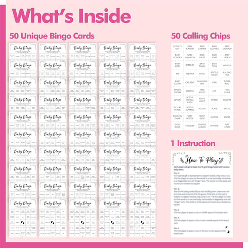 50 Baby Shower Bingo Game, Bingo Cards Perforated Calling Cards Bingo Games for Baby Shower, Bridal Wedding Shower