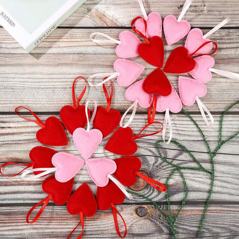 24 Pack Felt Heart Ornaments, Pink & Red Hanging Decorations for Christmas & Valentine's Day
