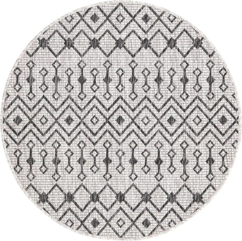 Unique Loom 3' 3" Round Outdoor Trellis Collection Area Rug, Tribal Trellis, Gray/Black