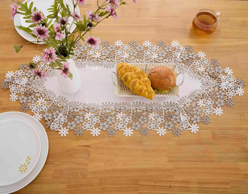Winotic 72 inches 16 72) White Beige Floral Lace Table Runner Dresser Scarf Long for Kitchen Dining Coffee Table