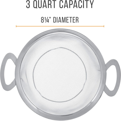 U.S. Kitchen Supply Stainless Steel Colander Strainer Basket, 3-Quart with Resting Feet & Handles