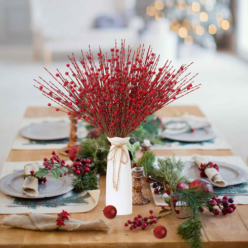 24Pcs 17inch Christmas Tree Decorations Artificial Berry Stems Christmas Red Berries Holly Berry Red Berry Picks