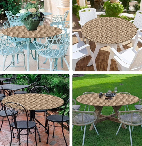 COKCOKR 36"-44" Polyester Fabric Round Table Cover,Jute Woven Texture Tablecloth Natural Beige Braided Tablecloths