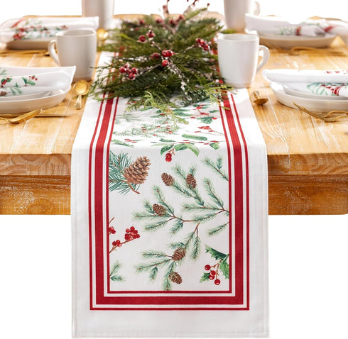 Elrene Home Fashions Winter Holiday Berry Fabric Bordered Table or Console Runner,