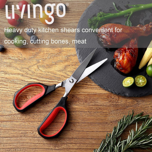 LIVINGO 8.5 Inch Kitchen Shears Heavy Duty, Dishwasher Safe, Sharp Forged Stainless Steel Blade for Cutting Food