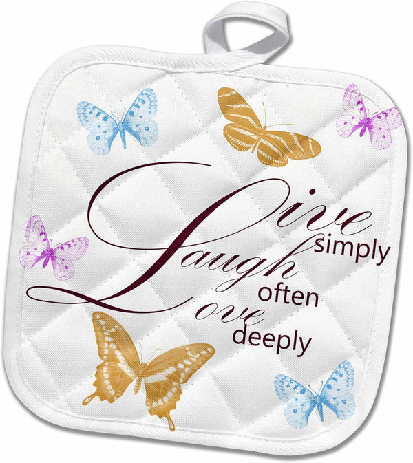 3D Rose Live-Laugh-Love with Butterflies Pot Holder, 8" x 8"
