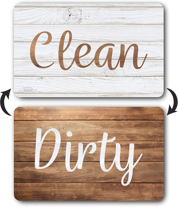 Dark Brown & White Wood Clean Dirty Magnet for Dishwasher, Reversible Sign Indicator, Rustic Kitchen Decor