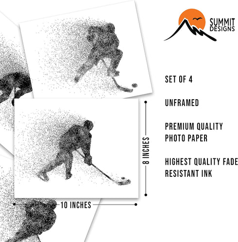 Set of 4 Unframed Hockey Wall Art Prints (8x10) - Ice Hockey Posters for Bedroom, Man Cave, Decor for Kids