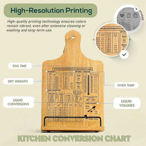 Cookbook Stand, Rustic Wood Holder with Measurement Conversion Chart, Adjustable Recipe Ipad Tablet Book Holder for
